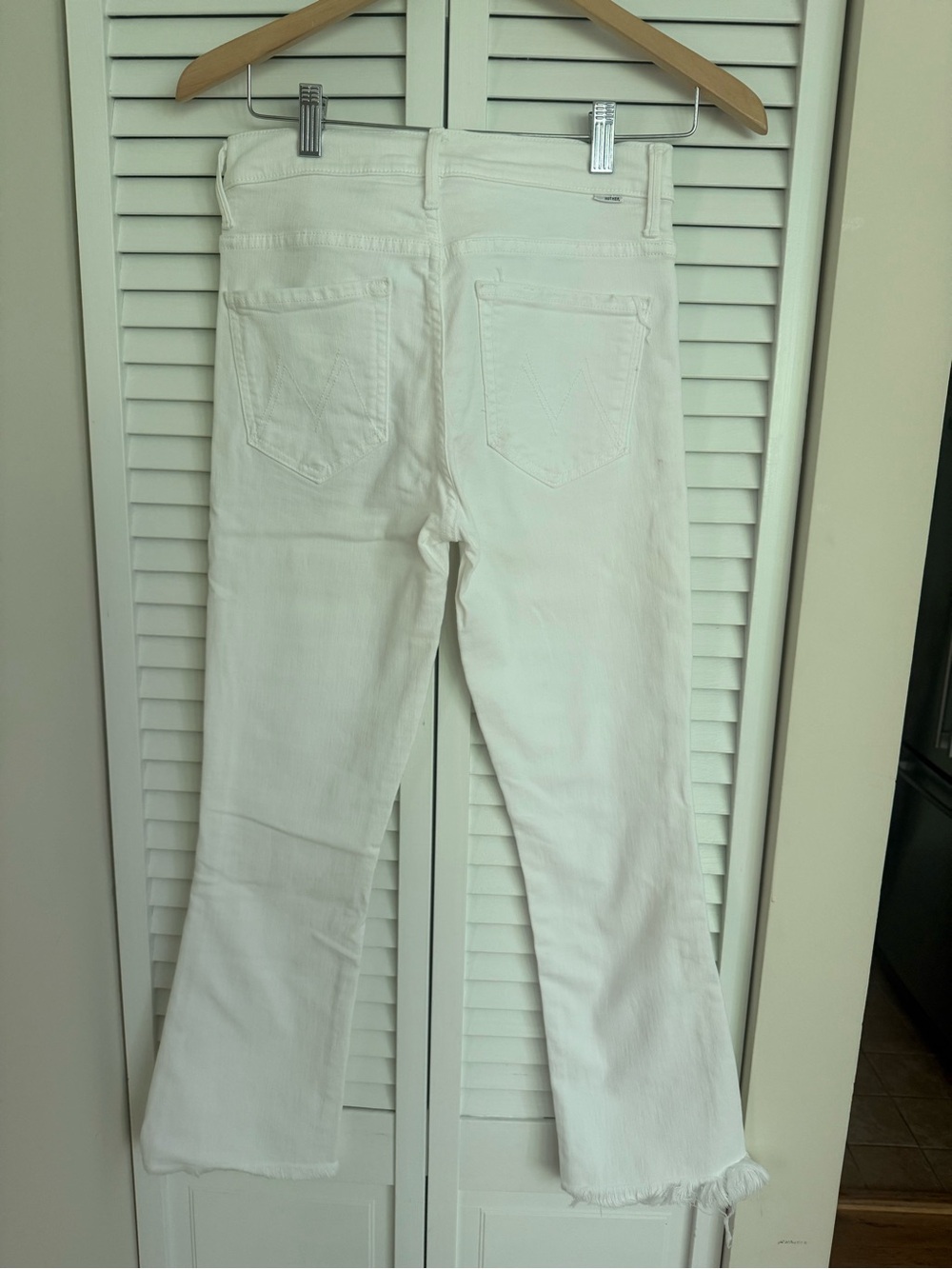 MOTHER White Cropped Ankle Flare Jeans with Raw Hem